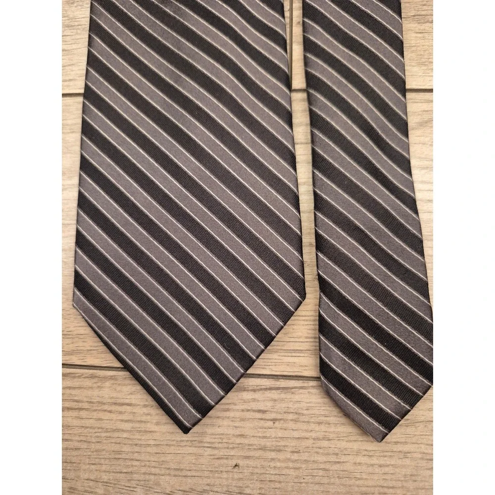 Valentino Mens‎ Silk Necktie Black Grey Diagonal Striped Made in Italy Tie